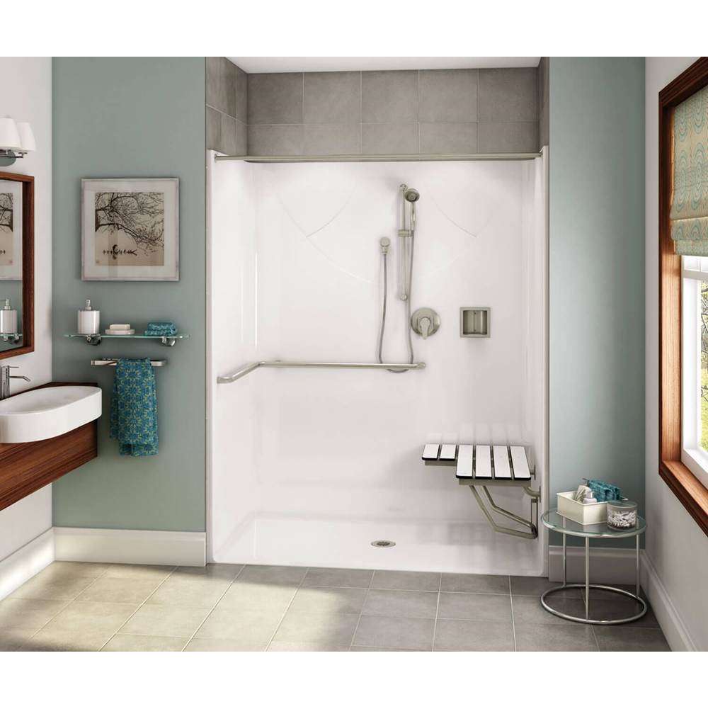 Aker OPS-6030-RS AcrylX Alcove Center Drain One-Piece Shower in Thunder Grey - ADA Compliant (with Seat)