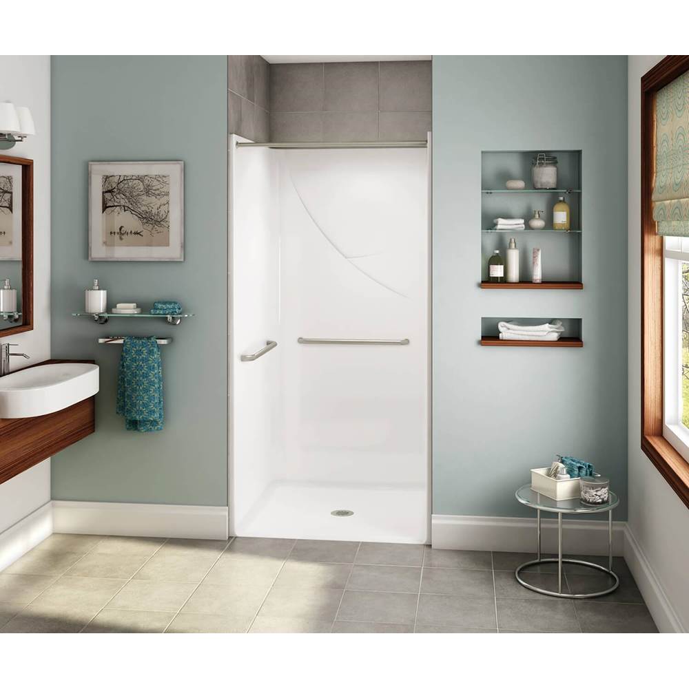 Aker OPS-3636 AcrylX Alcove Center Drain One-Piece Shower in Thunder Grey - with MASS grab bars