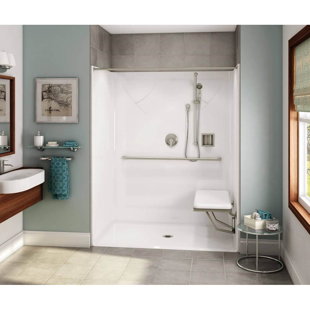 Aker OPS-6036-RS AcrylX Alcove Center Drain One-Piece Shower in Thunder Grey - Massachusetts Compliant