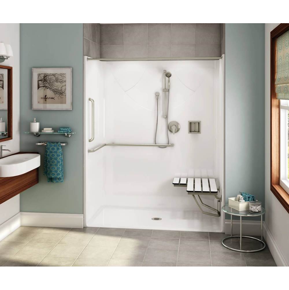 Aker OPS-6030 AcrylX Alcove Center Drain One-Piece Shower in Thunder Grey - ANSI compliant
