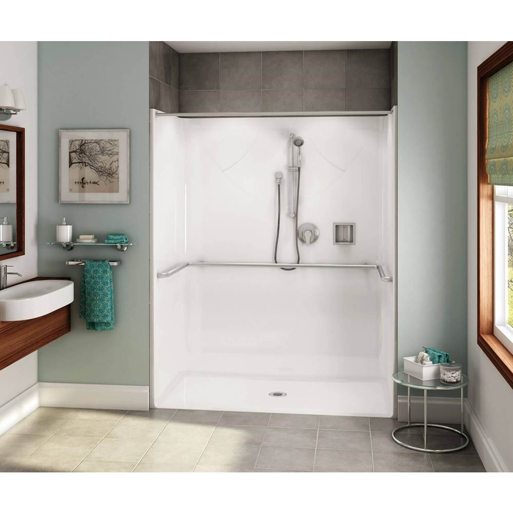 Aker OPS-6030-RS AcrylX Alcove Center Drain One-Piece Shower in Sterling Silver - ADA Compliant (without Seat)