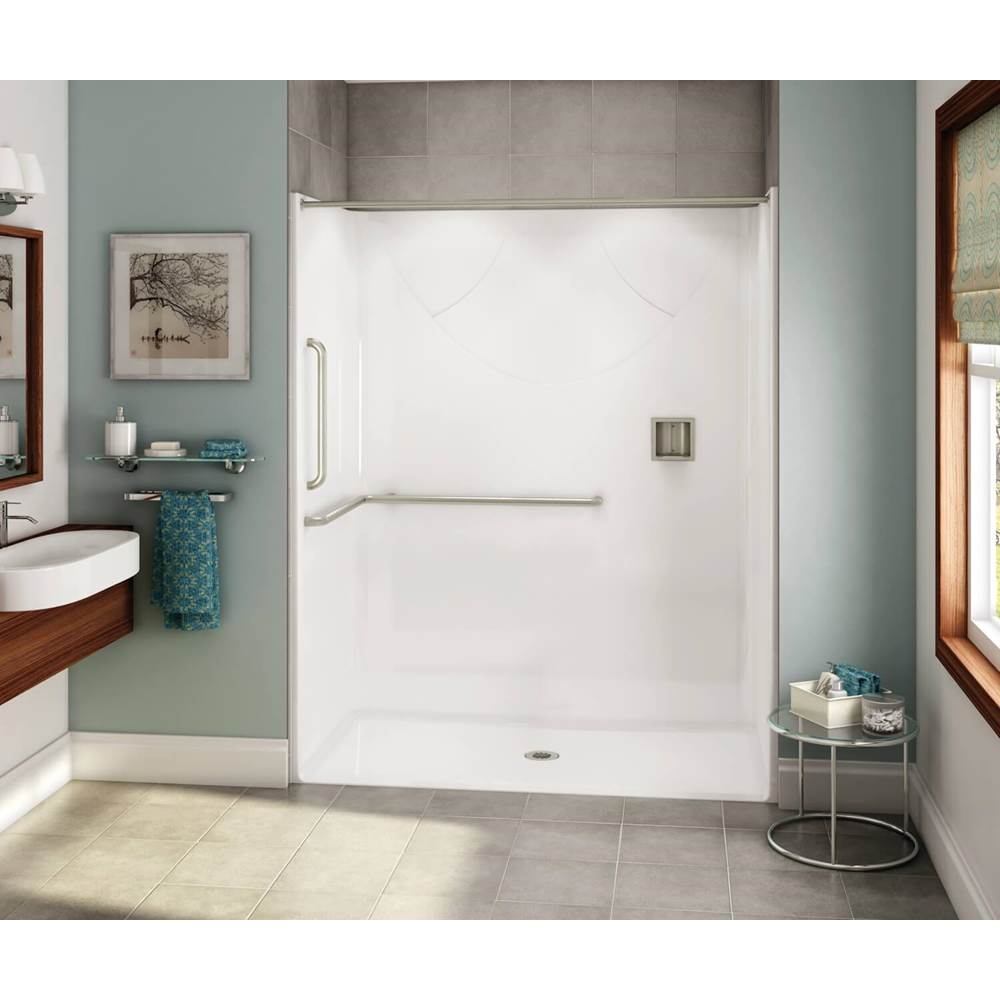 Aker OPS-6030 AcrylX Alcove Center Drain One-Piece Shower in Sterling Silver - ANSI Grab Bar