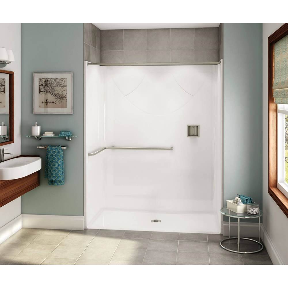 Aker OPS-6030 AcrylX Alcove Center Drain One-Piece Shower in Sterling Silver - ADA L-Bar