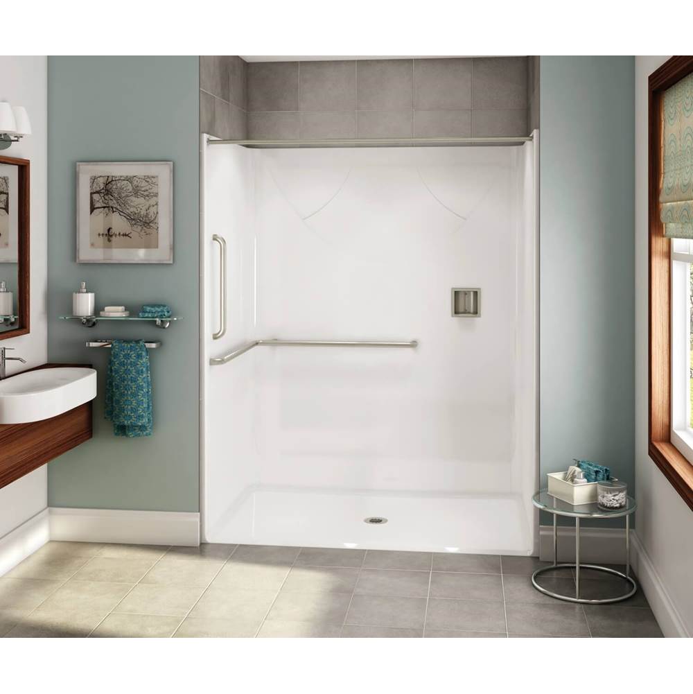 Aker OPS-6036-RS AcrylX Alcove Center Drain One-Piece Shower in Bone - ANSI Grab Bar