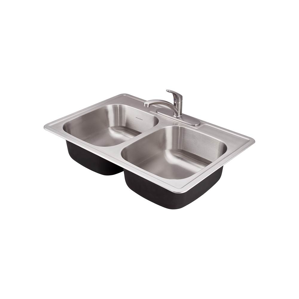 American Standard Colony® 33 x 22-Inch Stainless Steel 3-Hole Top Mount Double Bowl Kitchen Sink With Colony® PRO Single Control Faucet System