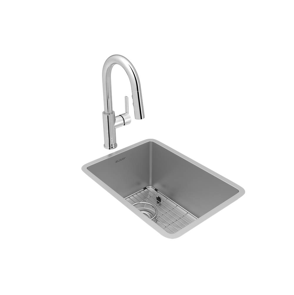 Elkay Crosstown 18 Gauge Stainless Steel 13-1/2'' x 18-1/2'' x 9'', Single Bowl Undermount Bar Sink and Faucet Kit with Bottom Grid and Drain
