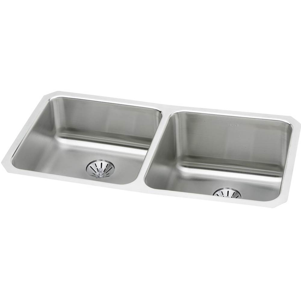 Elkay Lustertone Classic Stainless Steel 30-3/4'' x 18-1/2'' x 10'', Equal Double Bowl Undermount Sink with Left Perfect Drain