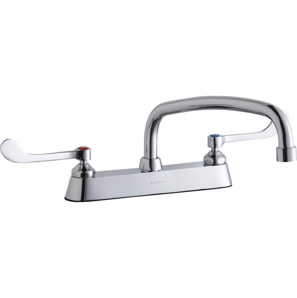 Elkay 8'' Centerset with Exposed Deck Faucet with 12'' Arc Tube Spout 6'' Wristblade Handles Chrome