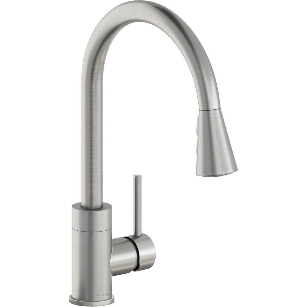 Elkay Avado Single Hole Kitchen Faucet with Pull-down Spray and Forward Only Lever Handle, Lustrous Steel