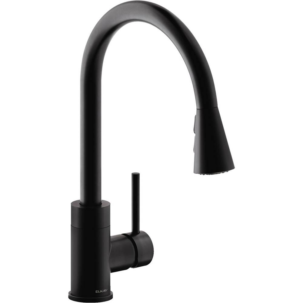 Elkay Avado Single Hole Kitchen Faucet with Pull-down Spray and Forward Only Lever Handle, Matte Black