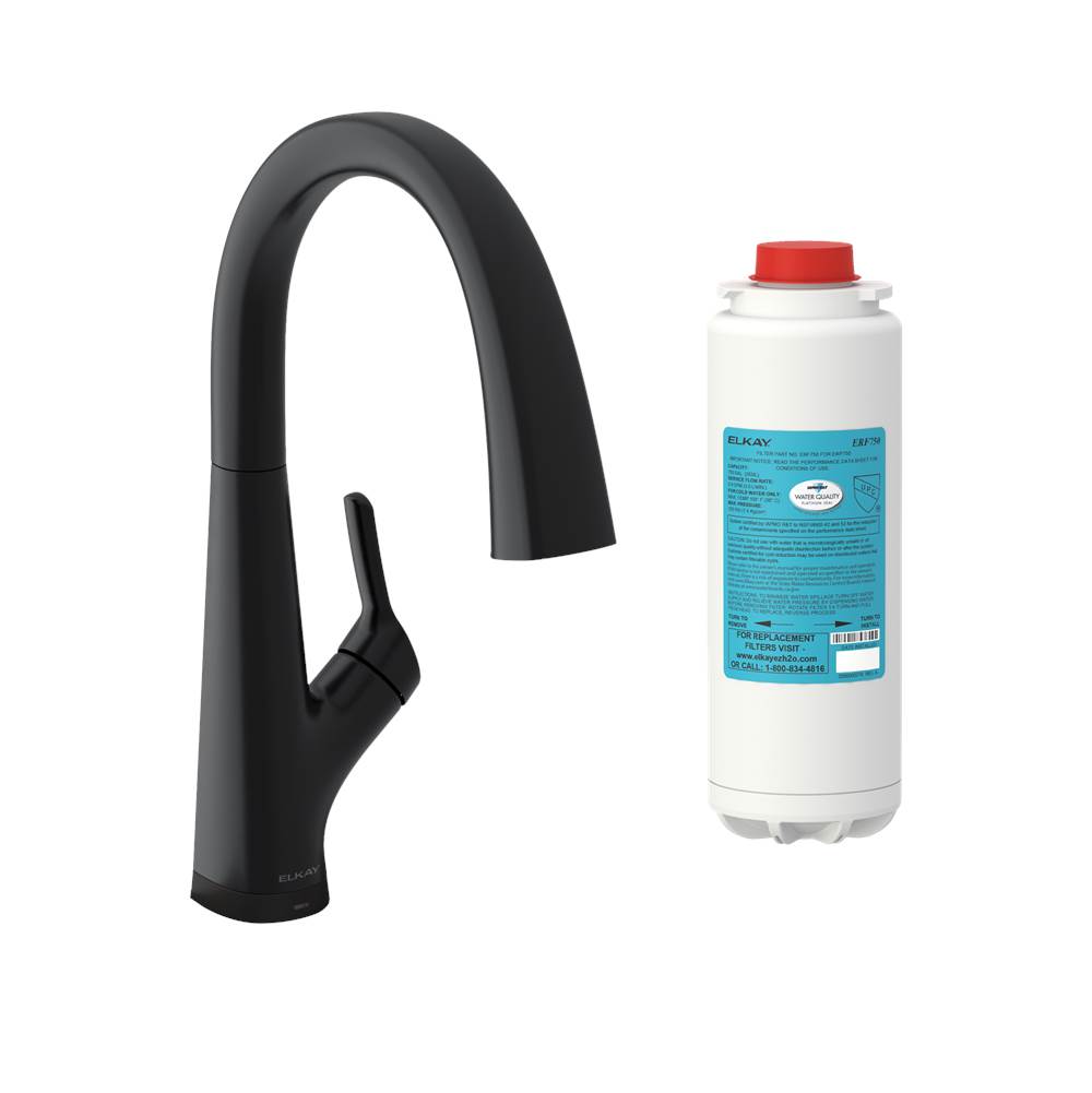 Elkay Avado Single Hole 2-in-1 Kitchen Faucet with Filtered Drinking Water, Matte Black