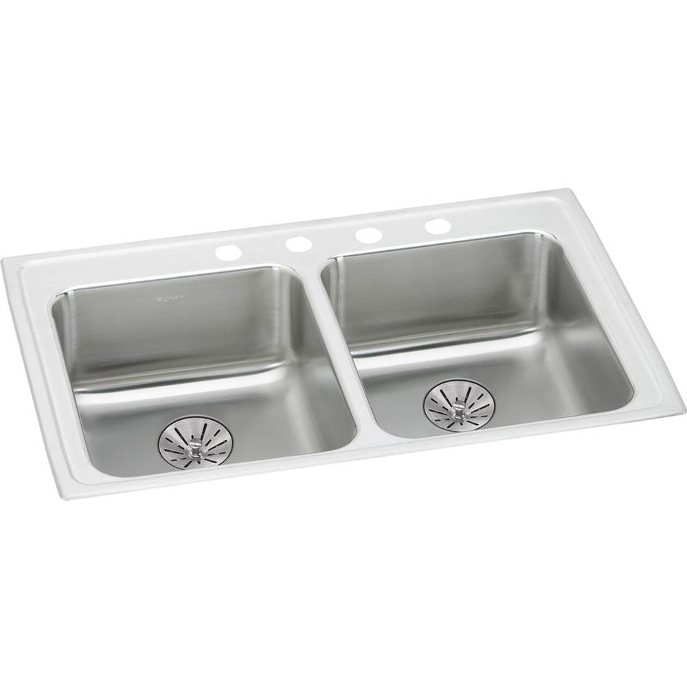 Elkay Lustertone Classic Stainless Steel 29'' x 22'' x 6-1/2'', 2-Hole Equal Double Bowl Drop-in ADA Sink with Perfect Drain