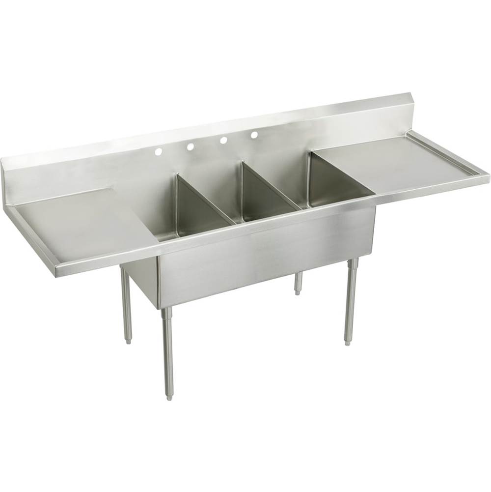 Elkay Sturdibilt Stainless Steel 93'' x 27-1/2'' x 14'' Floor Mount, Triple Compartment Scullery Sink with Drainboard