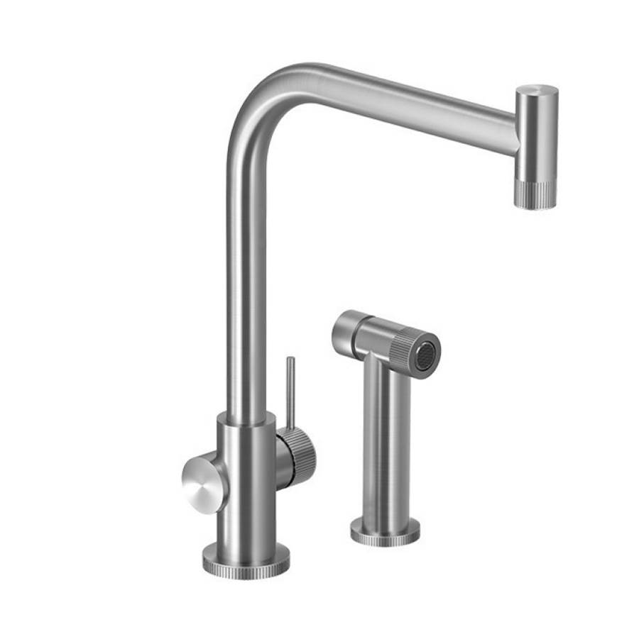 Hamat Contemporary Single Handle Kitchen Faucet in Brushed Stainless Steel, with sidespray