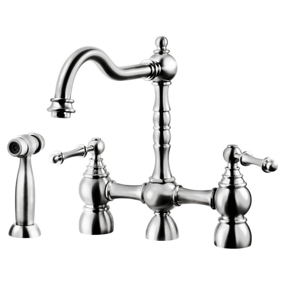 Hamat Two Handle Bridge Faucet with Side Spray in Polished Chrome