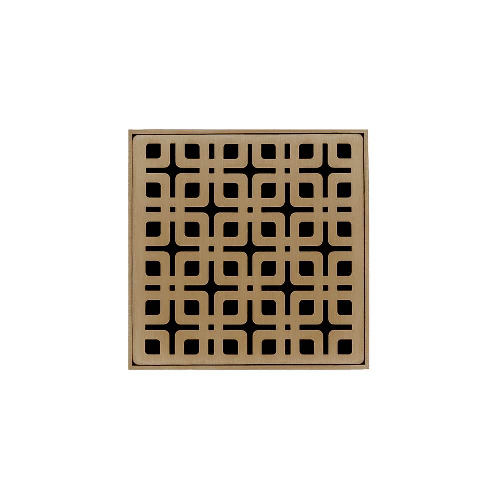 Infinity Drain 4'' x 4'' KDB 4 Complete Kit with Link Pattern Decorative Plate in Satin Bronze with ABS Bonded Flange Drain Body, 2'', 3'' and 4'' Outlet