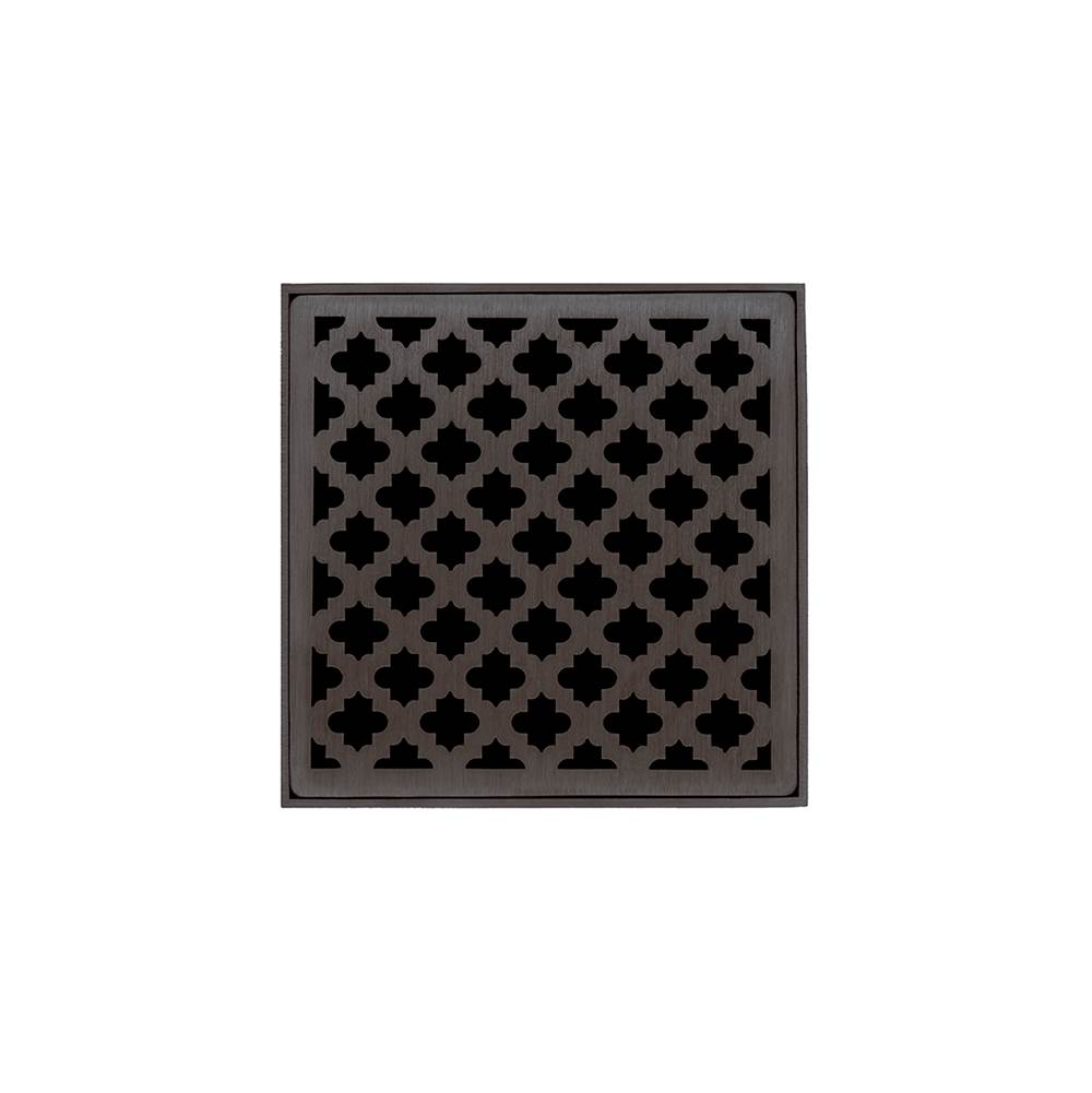 Infinity Drain 4'' x 4'' MD 4 Complete Kit with Moor Pattern Decorative Plate in Oil Rubbed Bronze with PVC Drain Body, 2'' Outlet