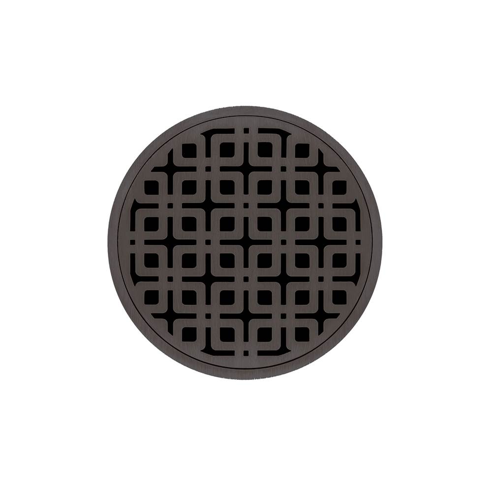 Infinity Drain 5'' Round RKDB 5 Complete Kit with Link Pattern Decorative Plate in Oil Rubbed Bronze with Stainless Steel Bonded Flange Drain Body, 2'' No Hub Outlet
