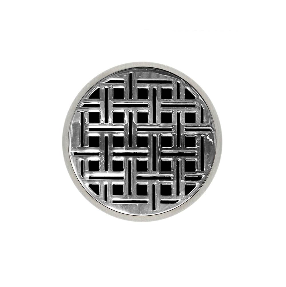 Infinity Drain 5'' Round RVD 5 High Flow Complete Kit with Weave Pattern Decorative Plate in Polished Stainless with PVC Drain Body, 3'' Outlet