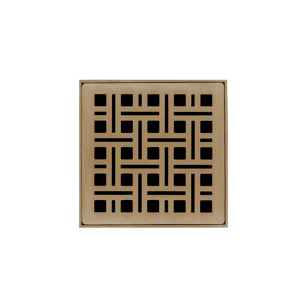 Infinity Drain 4'' x 4'' VD 4 Complete Kit with Weave Pattern Decorative Plate in Satin Bronze with ABS Drain Body, 2'' Outlet