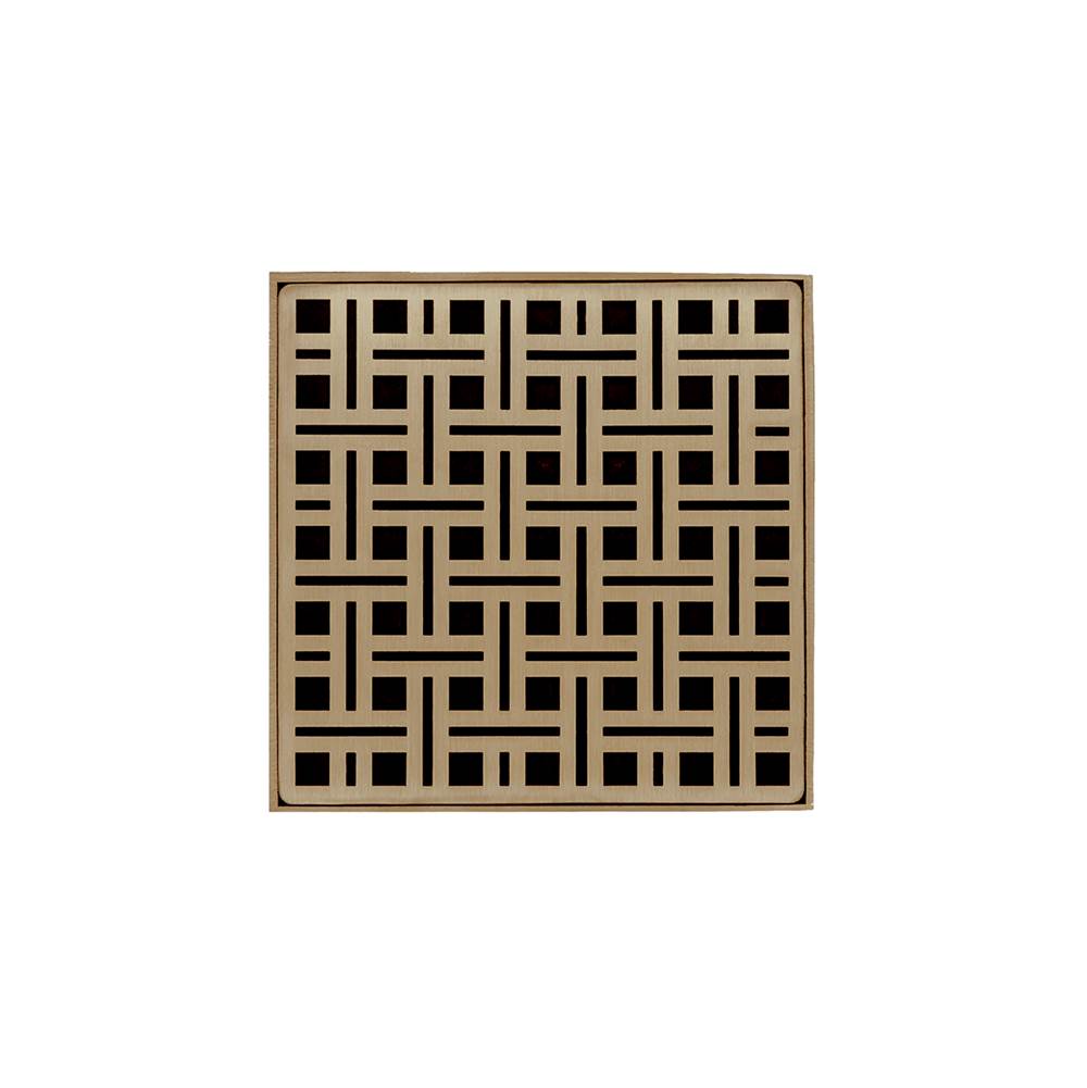 Infinity Drain 5'' x 5'' VD 5 Complete Kit with Weave Pattern Decorative Plate in Satin Bronze with ABS Drain Body, 2'' Outlet