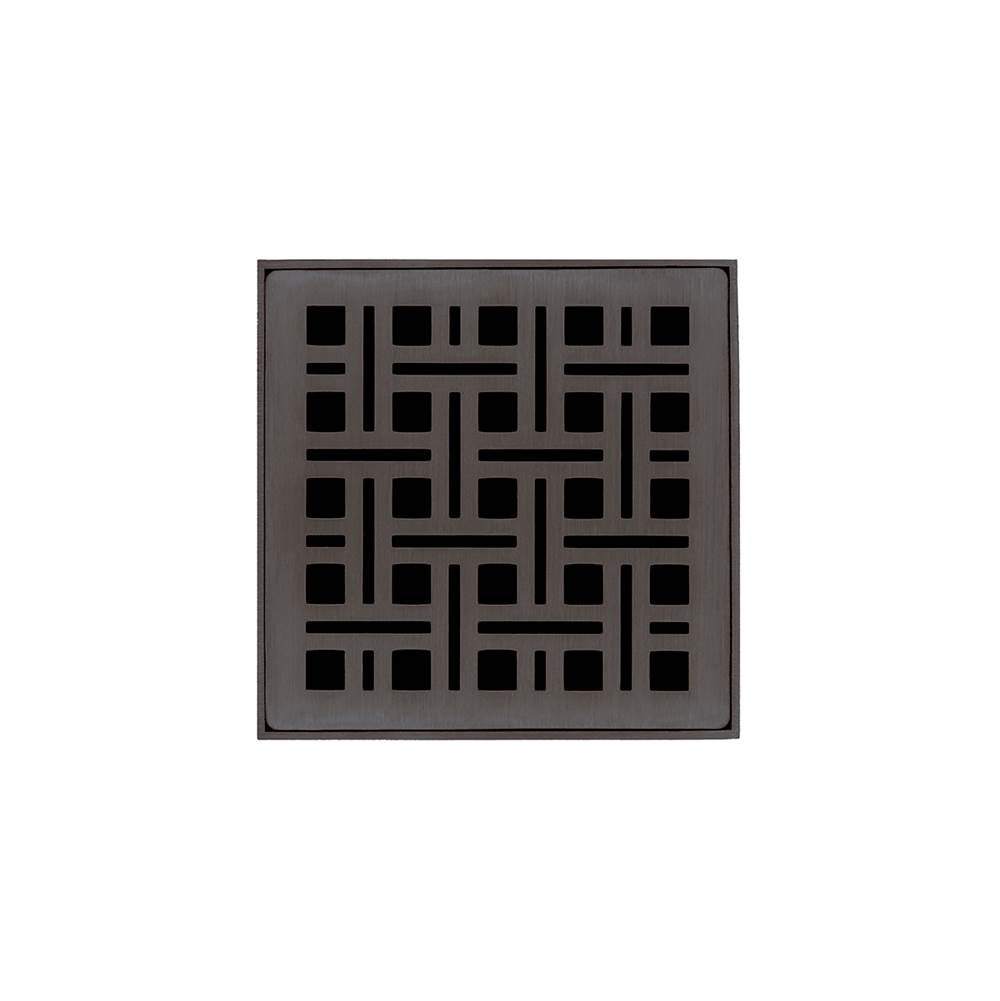 Infinity Drain 4'' x 4'' VDB 4 Complete Kit with Weave Pattern Decorative Plate in Oil Rubbed Bronze with PVC Bonded Flange Drain Body, 2'', 3'' and 4'' Outlet