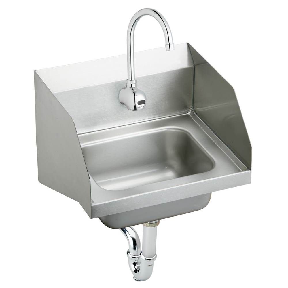 Just Manufacturing Stainless Steel 16-3/4'' x 15-1/2'' x 13'' Single Bowl Wall Hung Hand Wash Sink w/LKB7222C Faucet and Drain and P-trap