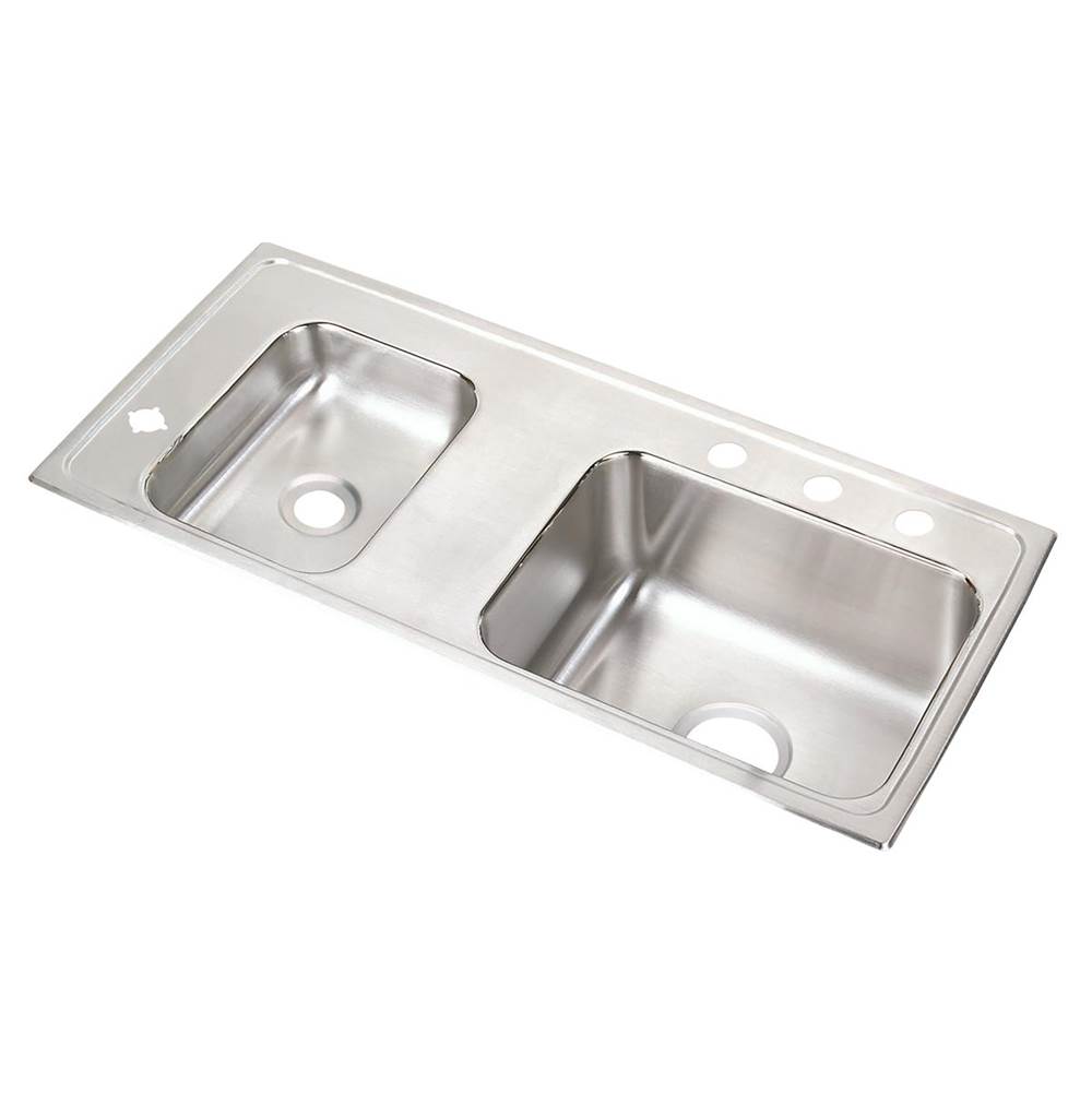 Just Manufacturing Stainless Steel 37-1/4'' x 17'' x 5-1/2'' 4-Hole Double Bowl Drop-in Classroom ADA Sink Right