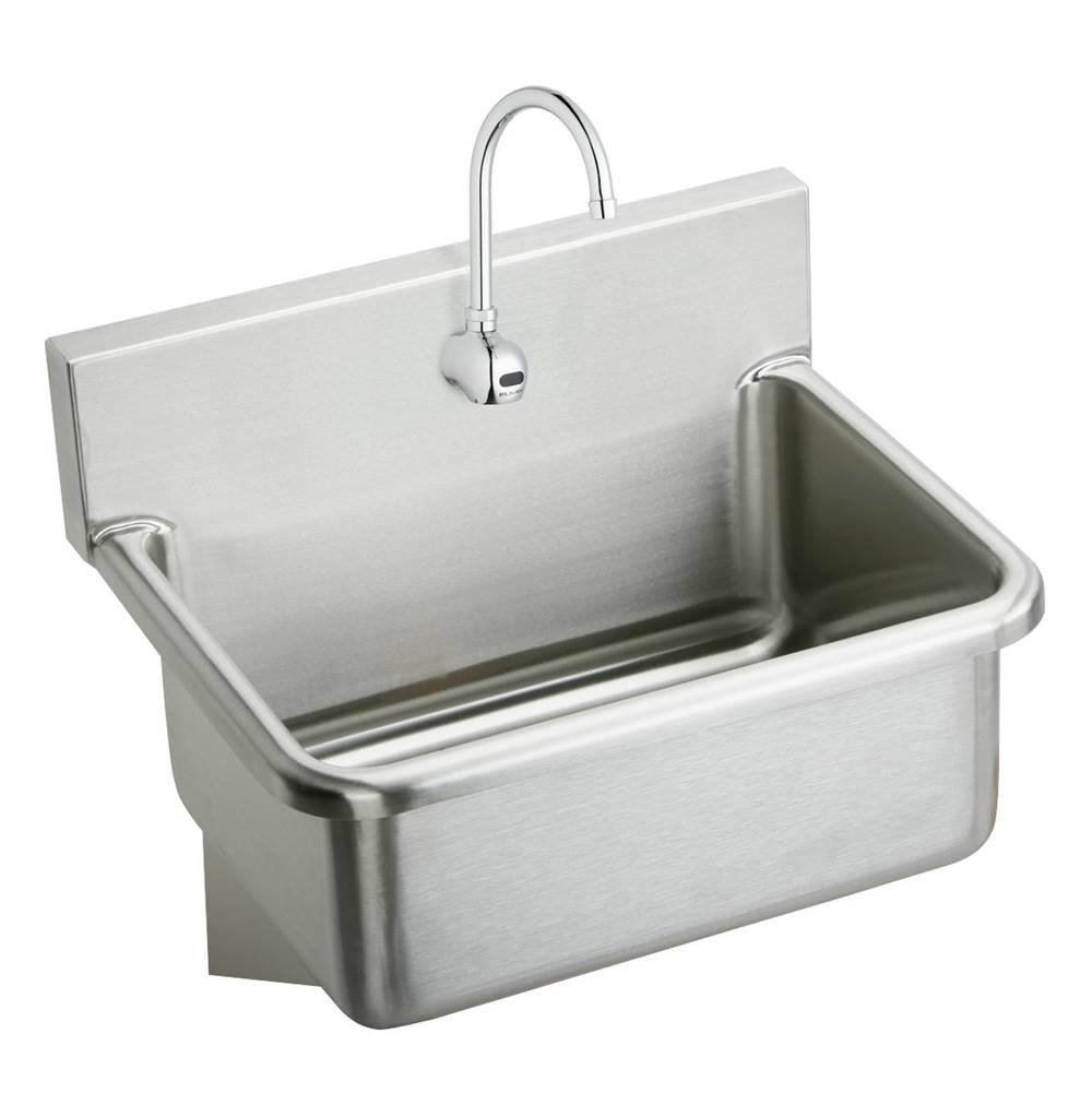 Just Manufacturing Stainless Steel 25'' x 19-1/2'' x 10-1/2'' Wall Hung Single Bowl Hand Wash Sink Kit w/Faucet and Drain and TMV
