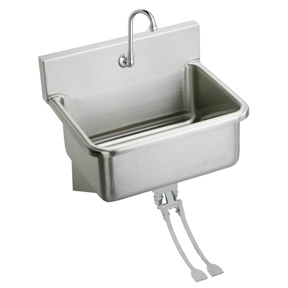 Just Manufacturing Stainless Steel 25'' x 19-1/2'' x 10-1/2'' Wall Hung Single Bowl Hand Wash Sink Kit w/Pedal Valve and Spout and Drain