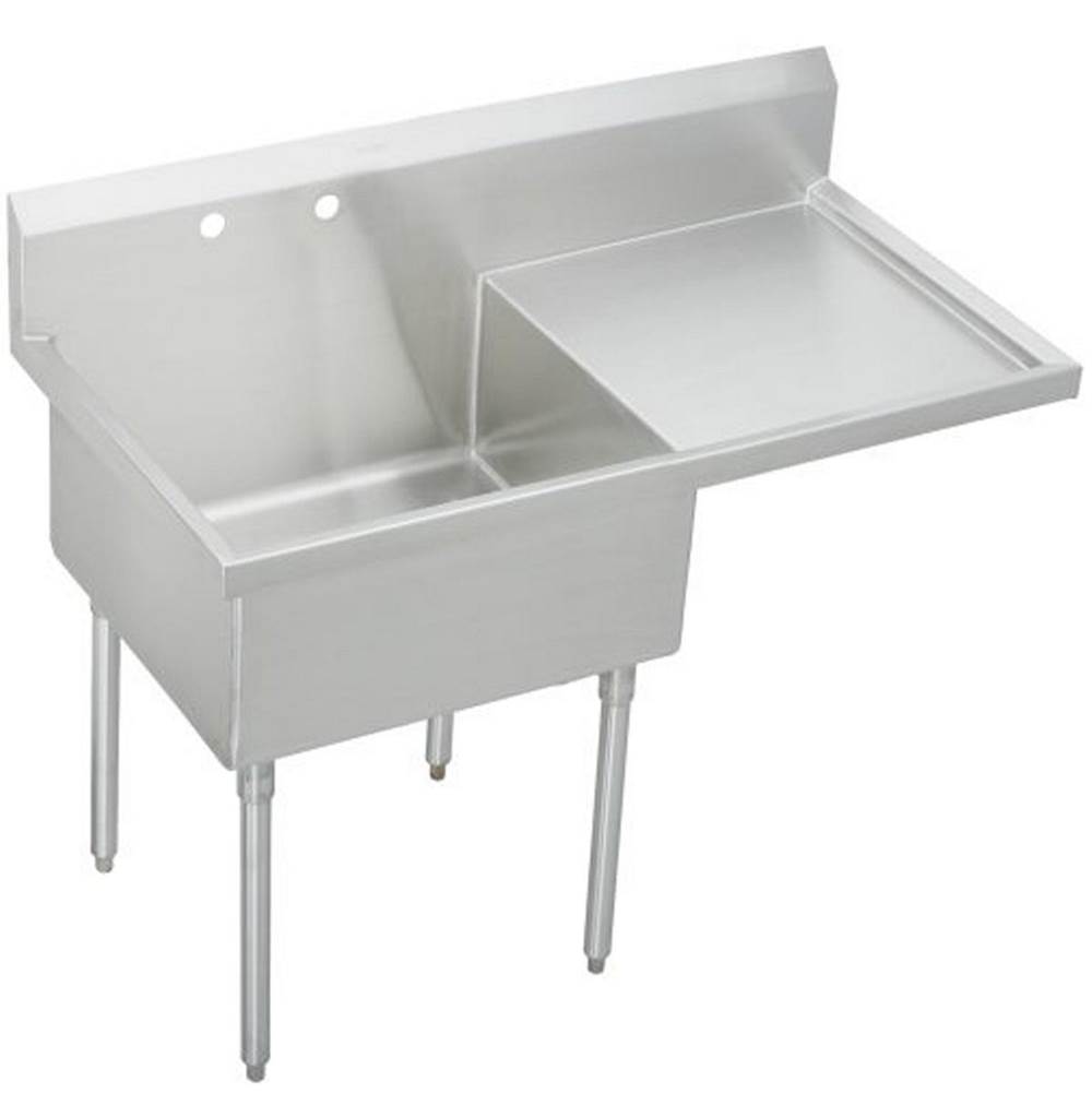 Just Manufacturing Stainless Steel 61-1/2'' x 27-1/2'' x 14'' Floor Mount Single 2-Hole Scullery Sink w/R Drainboard Coved Corners