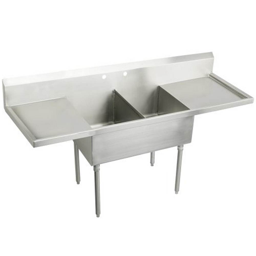Just Manufacturing Stainless Steel 78'' x 27-1/2'' x 14'' Floor Mount Double 4-Hole Scullery Sink w/LandR Drainboards Coved Corners