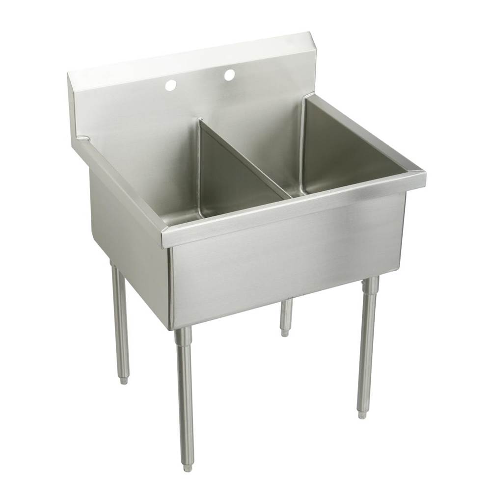 Just Manufacturing Stainless Steel 39'' x 27-1/2'' x 14'' Floor Mount Double 1-1-Hole Scullery Sink w/Coved Corners