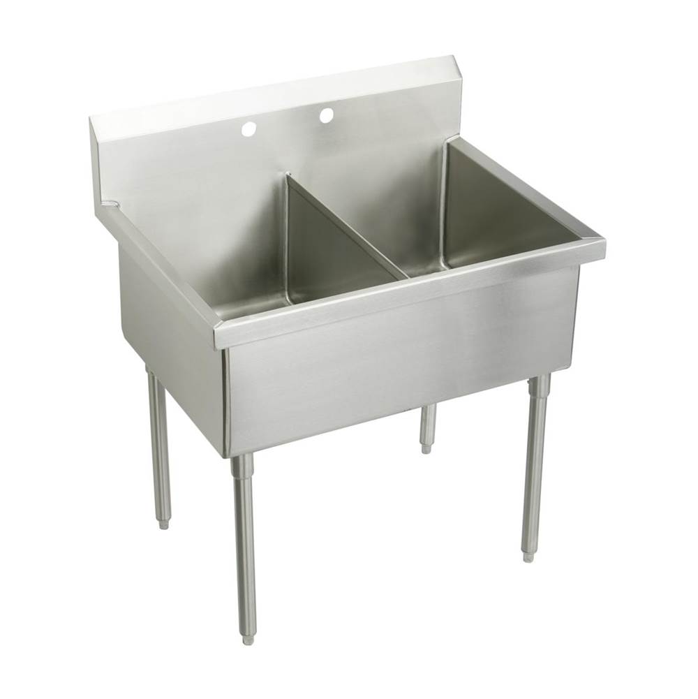 Just Manufacturing Stainless Steel 51'' x 27-1/2'' x 14'' Floor Mount Double 2-Hole Scullery Sink w/coved corners