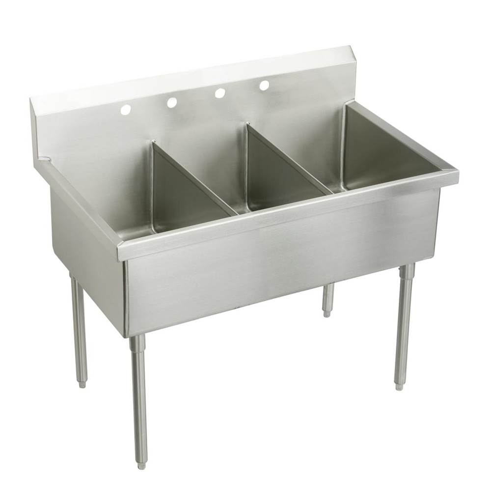 Just Manufacturing Stainless Steel 48'' x 27-1/2'' x 14'' Floor Mount Triple 4-Hole Scullery Sink w/coved corners