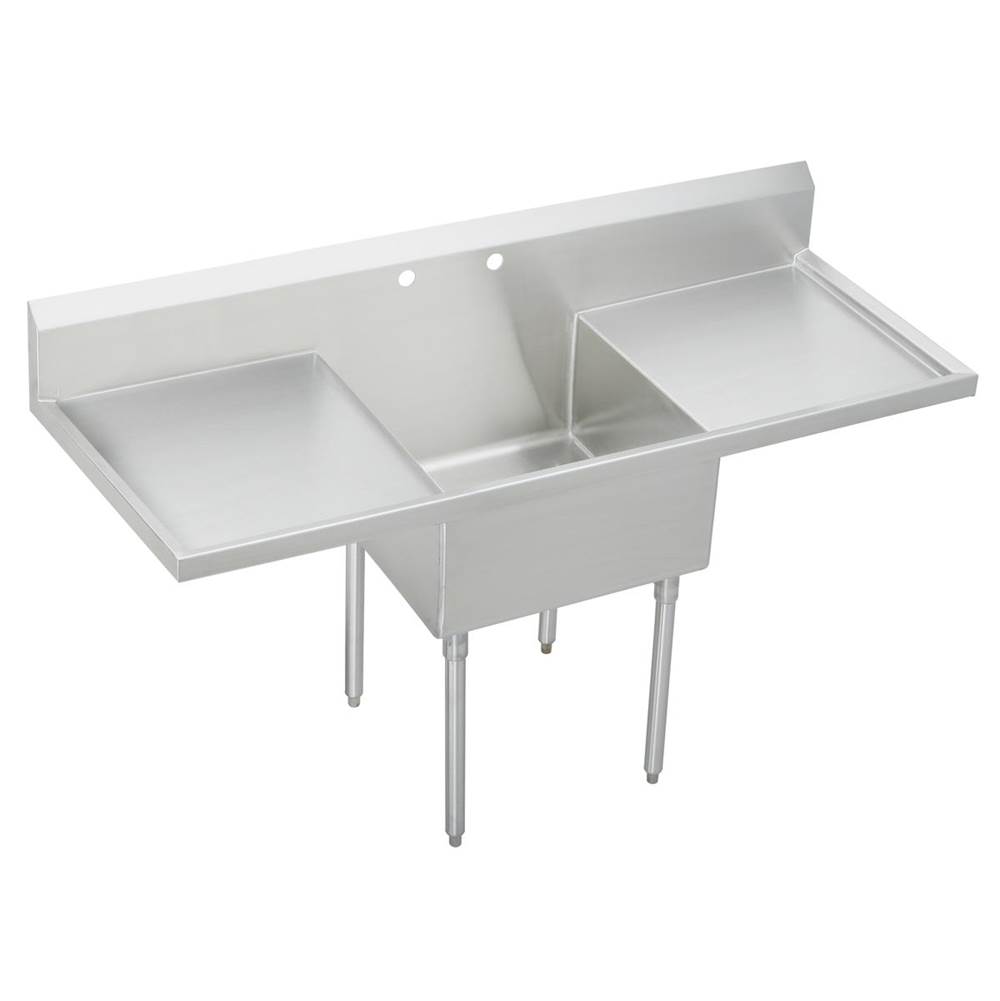 Just Manufacturing Stainless Steel 72'' x 27-1/2'' x 14'' Floor Mount Single Compartment 1-Hole Scullery Sink w/LandR Drainboards