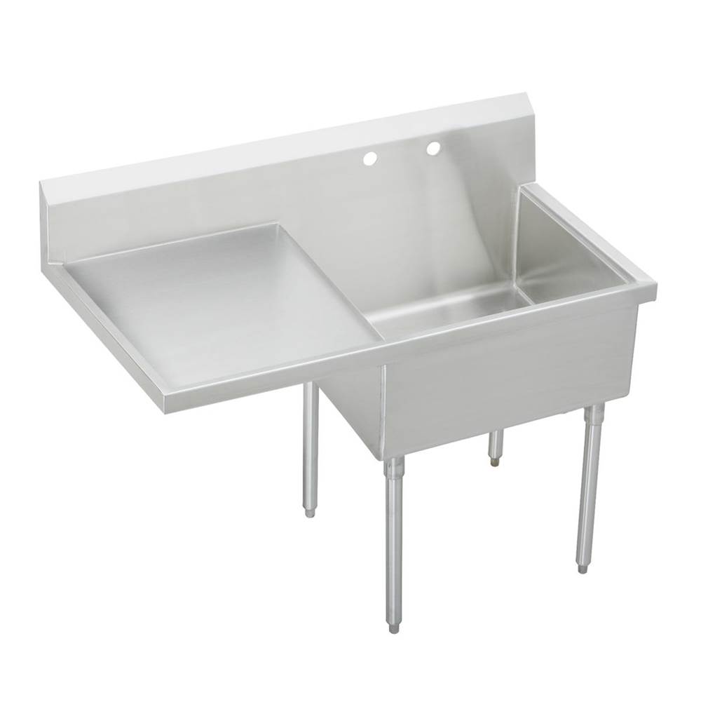 Just Manufacturing Stainless Steel 61-1/2'' x 27-1/2'' x 14'' Floor Mount Single Compartment 2-Hole Scullery Sink w/Left Drainboard