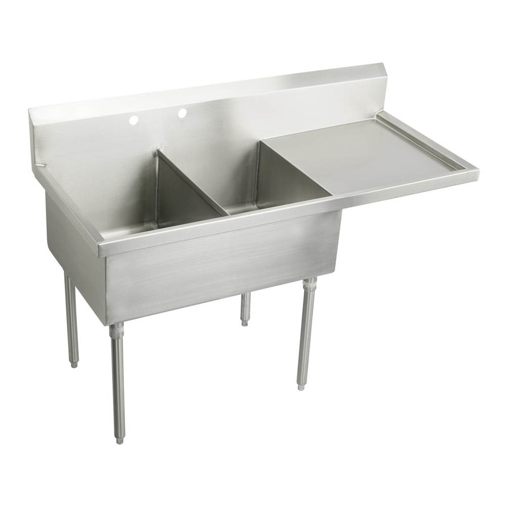 Just Manufacturing Stainless Steel 73-1/2'' x 27-1/2'' x 14'' Floor Mount Double Compartment 2-Hole Scullery Sink w/Right Drainboard