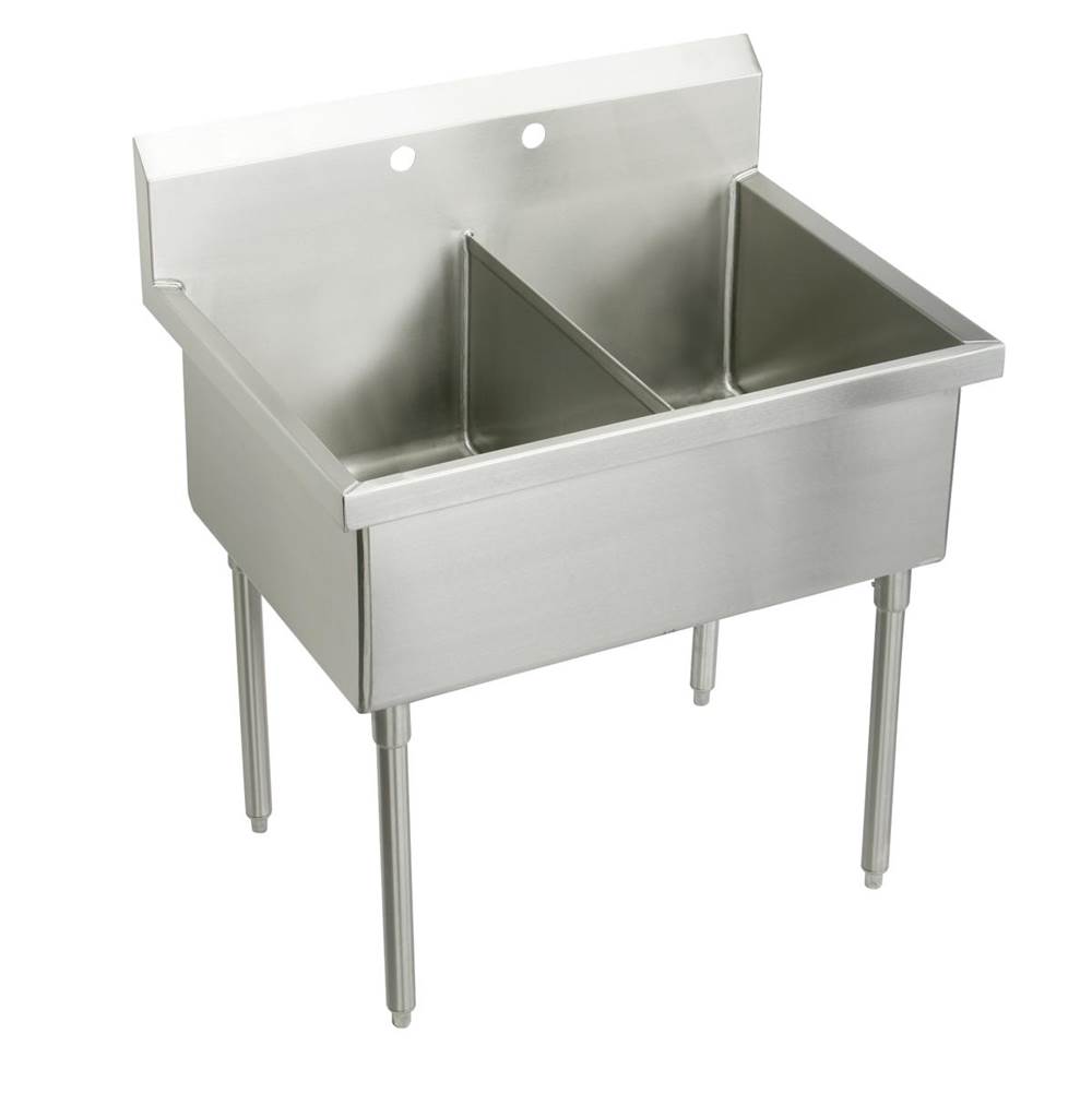 Just Manufacturing Stainless Steel 51'' x 27-1/2'' x 14'' Floor Mount Double Compartment 0-Hole Scullery Sink