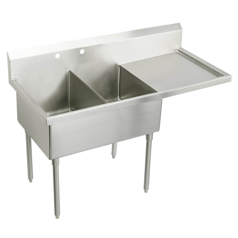 Just Manufacturing Stainless Steel 85-1/2'' x 27-1/2'' x 14'' Floor Mount Double Compartment 0-Hole Scullery Sink w/Right Drainboard