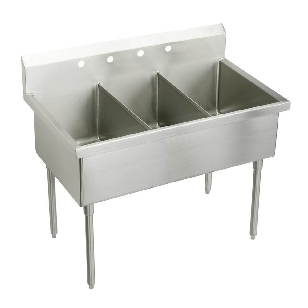 Just Manufacturing Stainless Steel 63'' x 27-1/2'' x 14'' Floor Mount Triple Compartment 4-Hole Scullery Sink