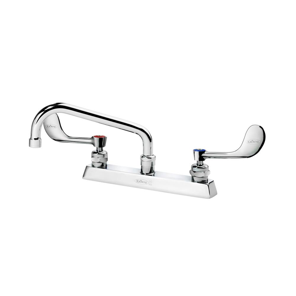 Krowne Royal Series 8'' Deck Mount Faucet With 8'' Swing Spout, Vr Wristblade Handles, 1.5 Gpm Aerator