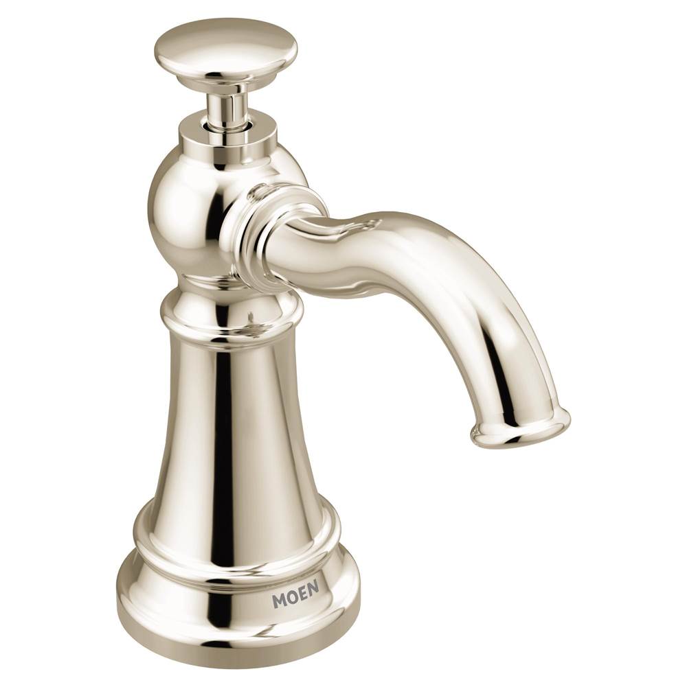 Moen Traditional Deck Mounted Kitchen Soap Dispenser with Above the Sink Refillable Bottle, Polished Nickel