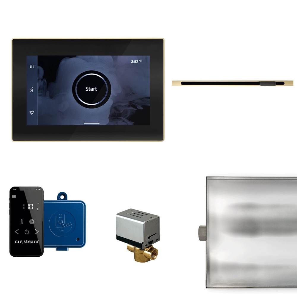 Mr. Steam XButler Linear Steam Shower Control Package with iSteamX Control and Linear SteamHead in Black Polished Brass