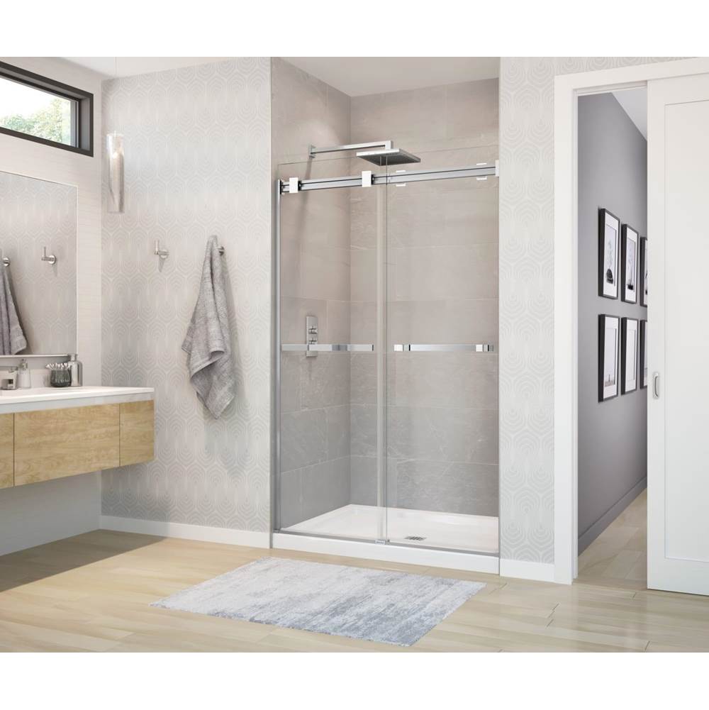 Maax Duel 56-58 1/2 x 70 1/2-74 in. 8 mm Bypass Shower Door for Alcove Installation with Clear glass in Chrome & Matte White