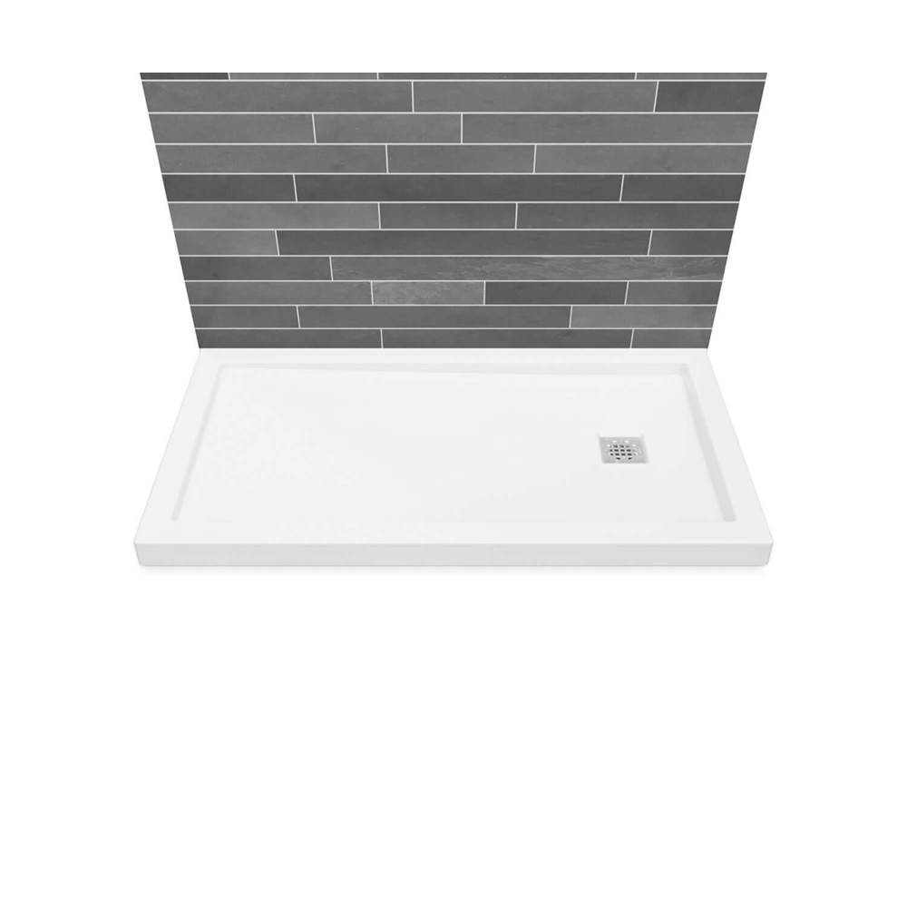 Maax B3Square 6032 Acrylic Wall Mounted Shower Base in White with Left-Hand Drain