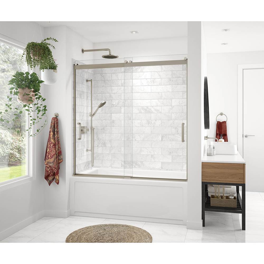 Maax Revelation Round 56-59 x 56 3/4-59 1/4 in. 8mm Sliding Tub Door for Alcove Installation with Clear glass in Brushed Nickel