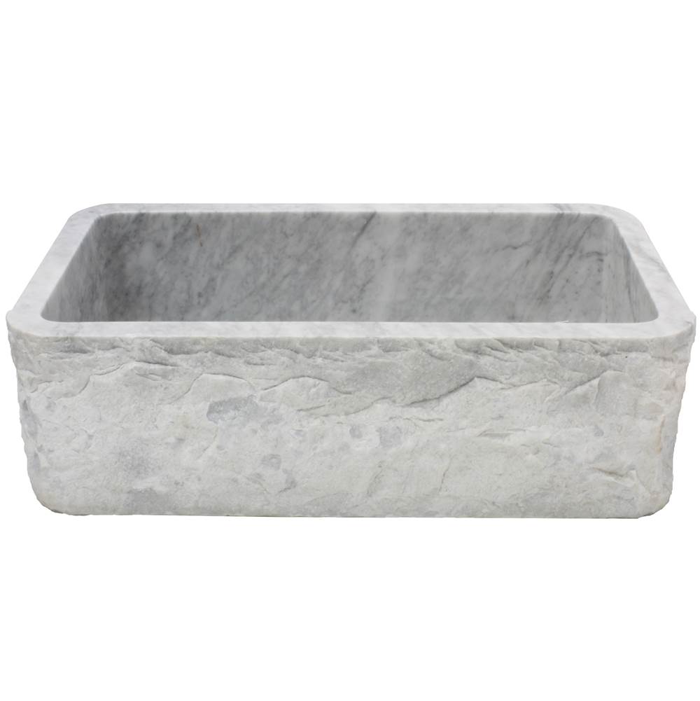Novatto Single Bowl Kitchen Sink in Carerra White Marble with Natural Chiseled Apron