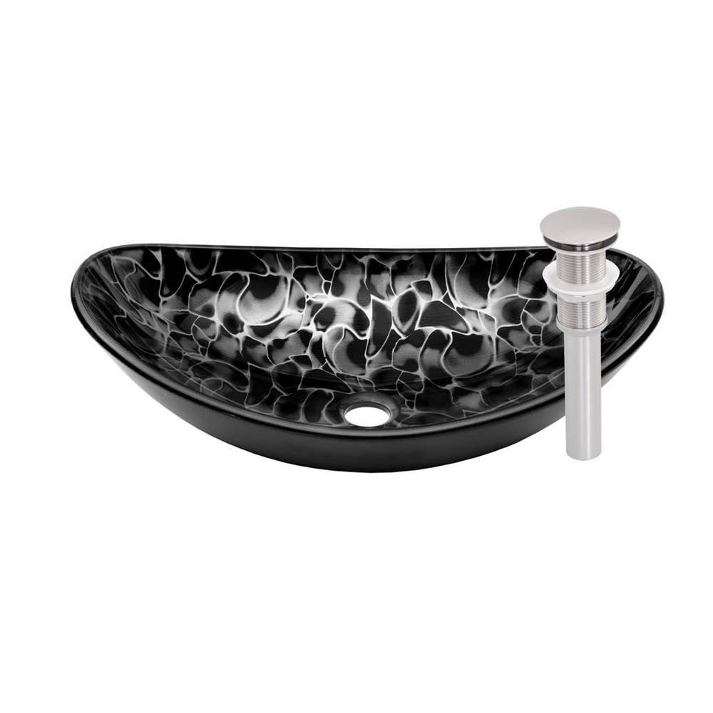 Novatto Novatto TARTARUGA Oval Glass Vessel Bathroom Sink Set, Brushed Nickel