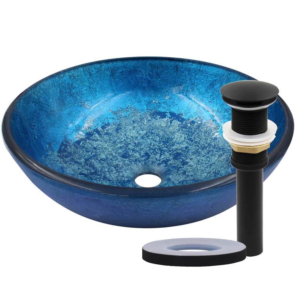 Novatto Novatto MISCELA Blue Glass Vessel Bath Sink Set in Matte Black